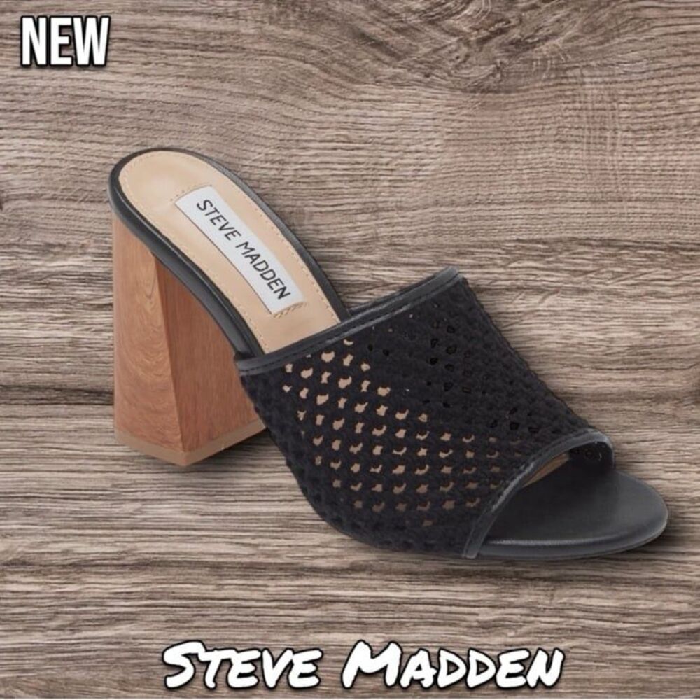 New NIB Women's Steve Madden Cataleya Block Heel Sandal Shoes - 9M - Black - Picture 3 of 6
